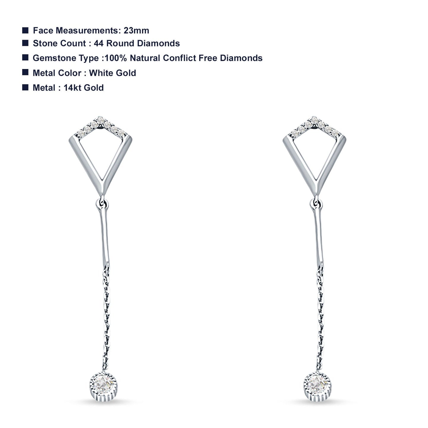 14kt Solid White Gold Diamond Drop Dangle Trendy Earrings Wholesale