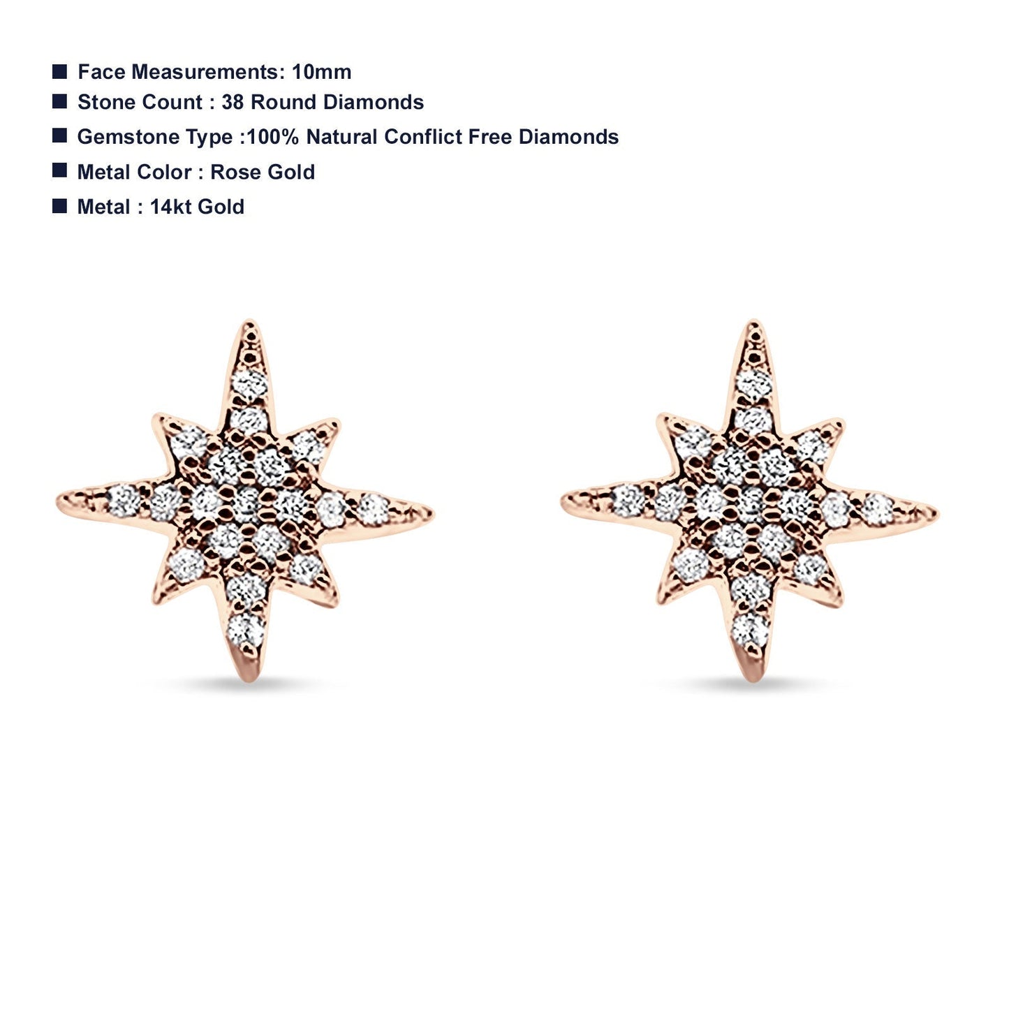 14k Solid Rose Gold Diamond Tiny Starburst Earring Wholesale