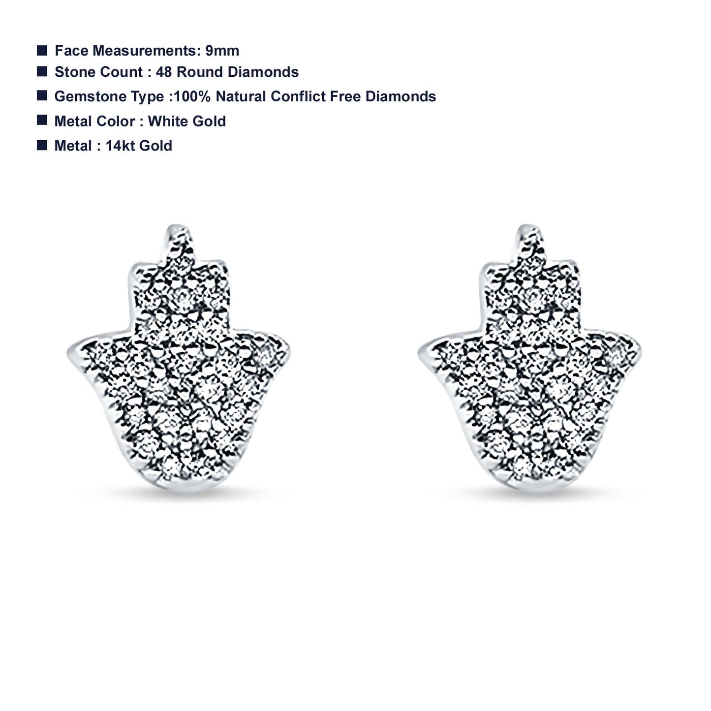 14kt Solid White Gold Hand Of Hamsa Diamond Earrings Wholesale