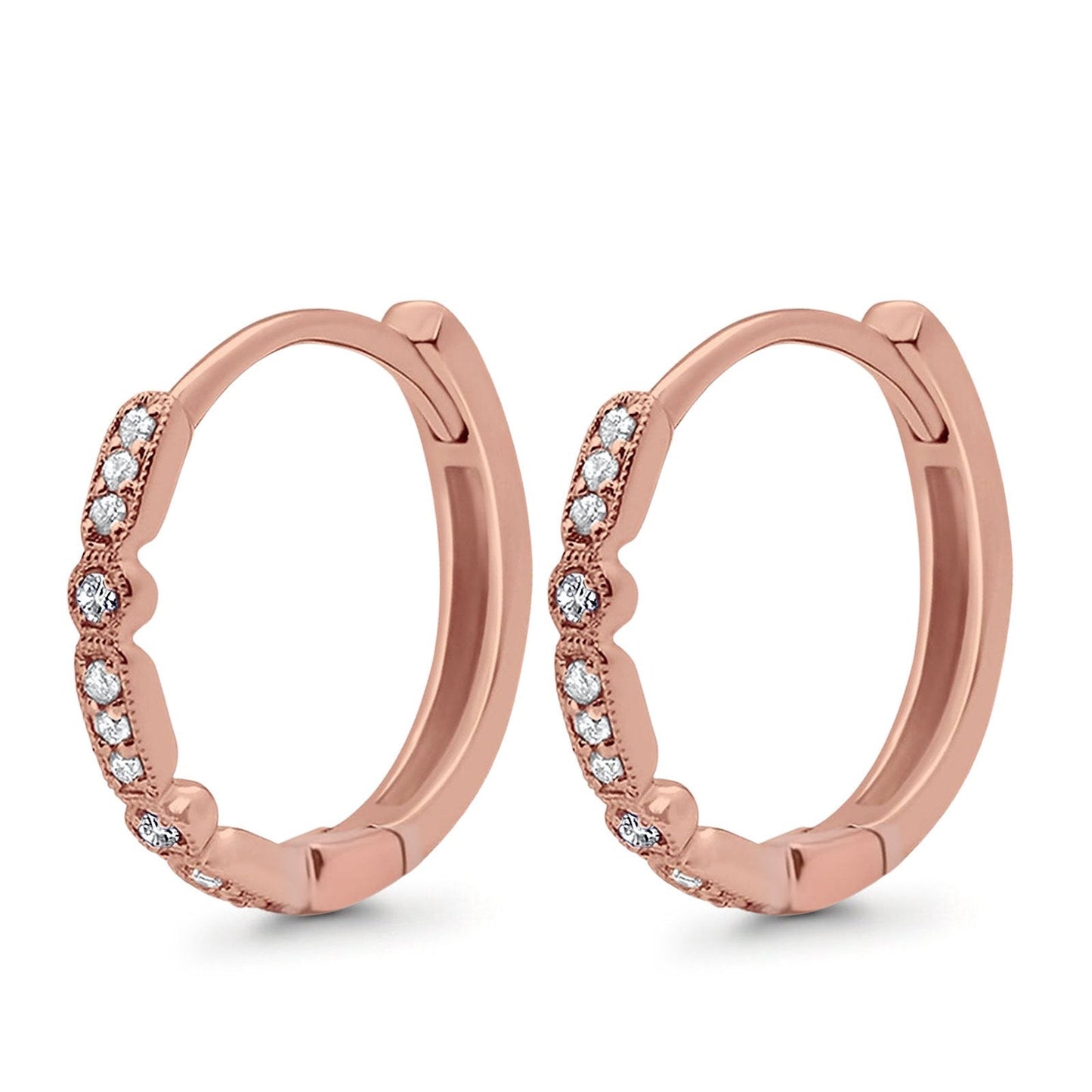 14K Rose Gold .11ct Hoop Huggie Diamond Earrings