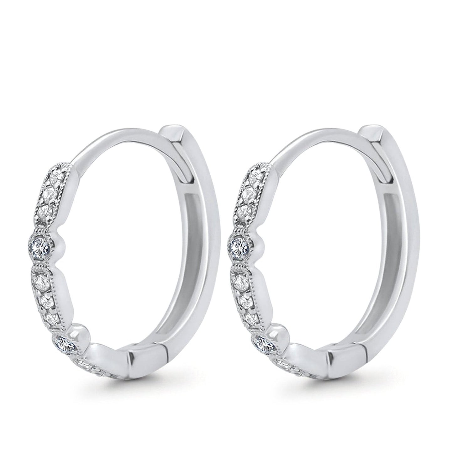 14K White Gold .11ct Hoop Huggie Diamond Earrings