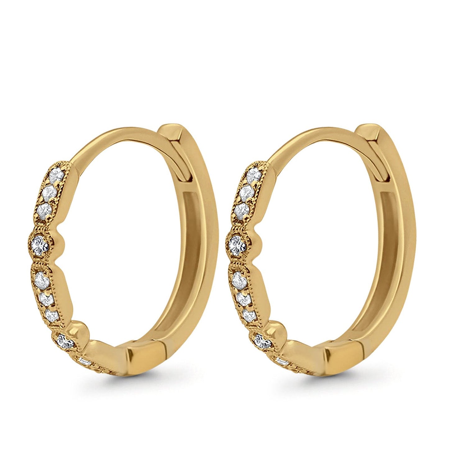 14K Yellow Gold .11ct Hoop Huggie Diamond Earrings