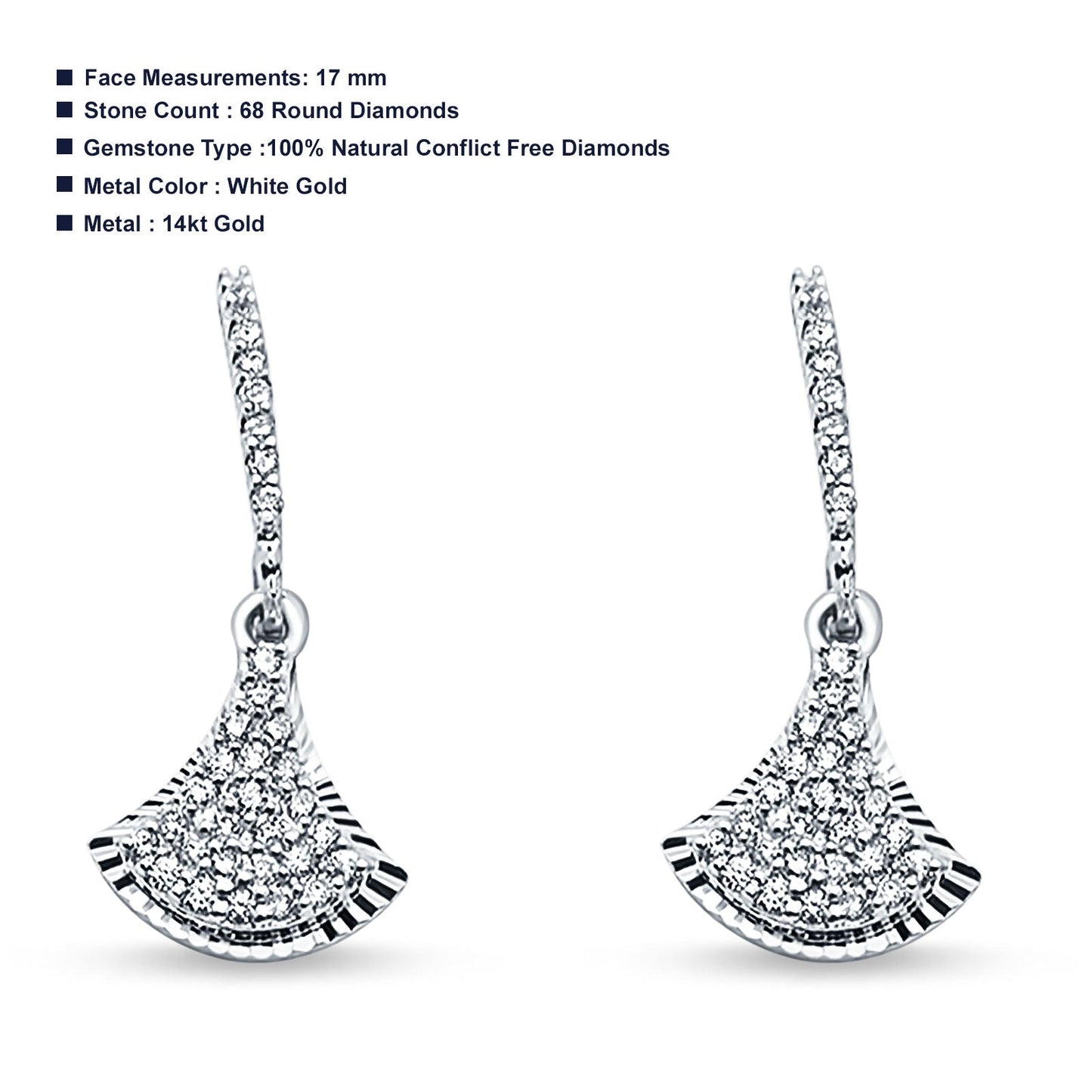 14k Solid White Gold Drop Dangle Stud Diamond Earrings Wholesale