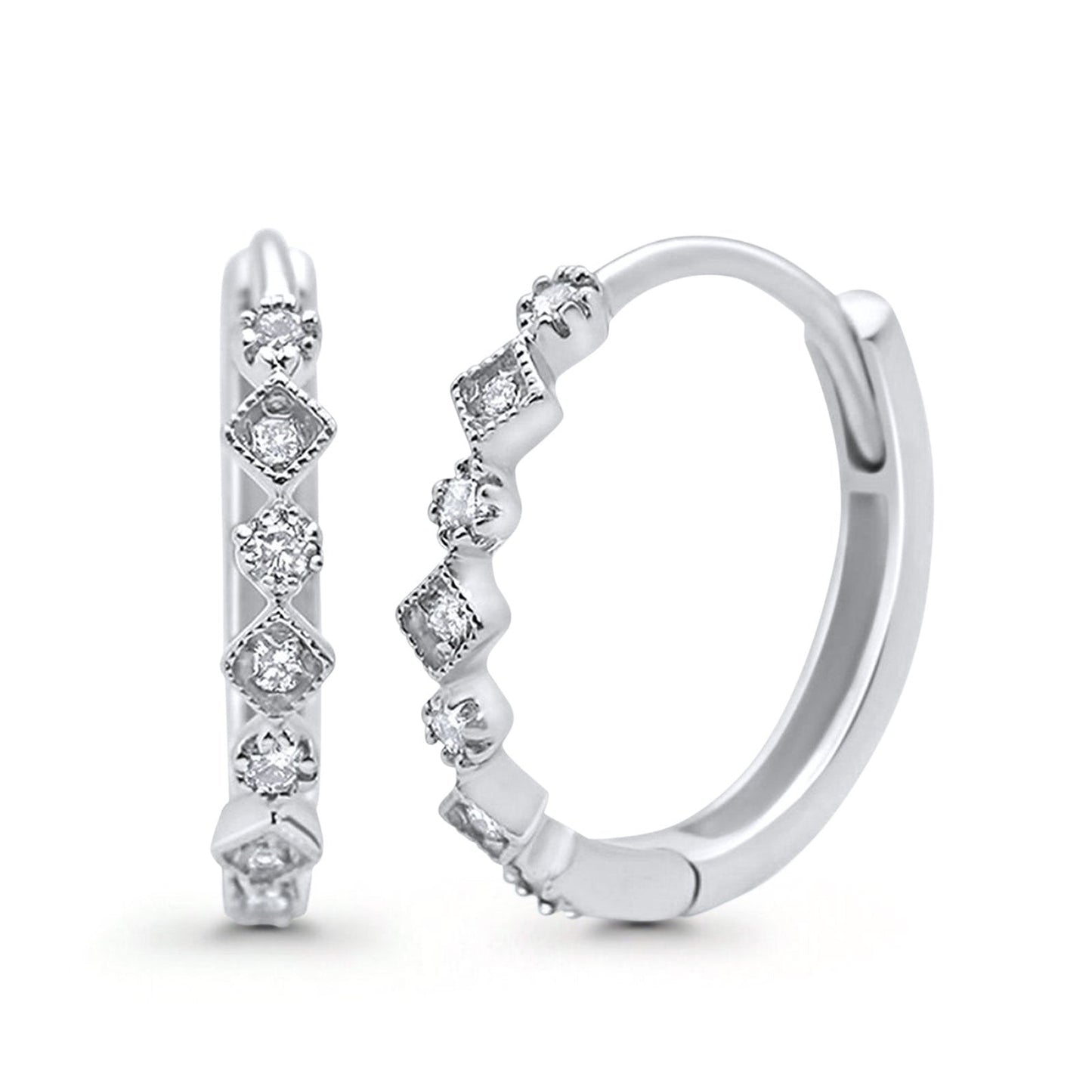 14K White Gold .15ct Hoop Huggie Diamond Earrings