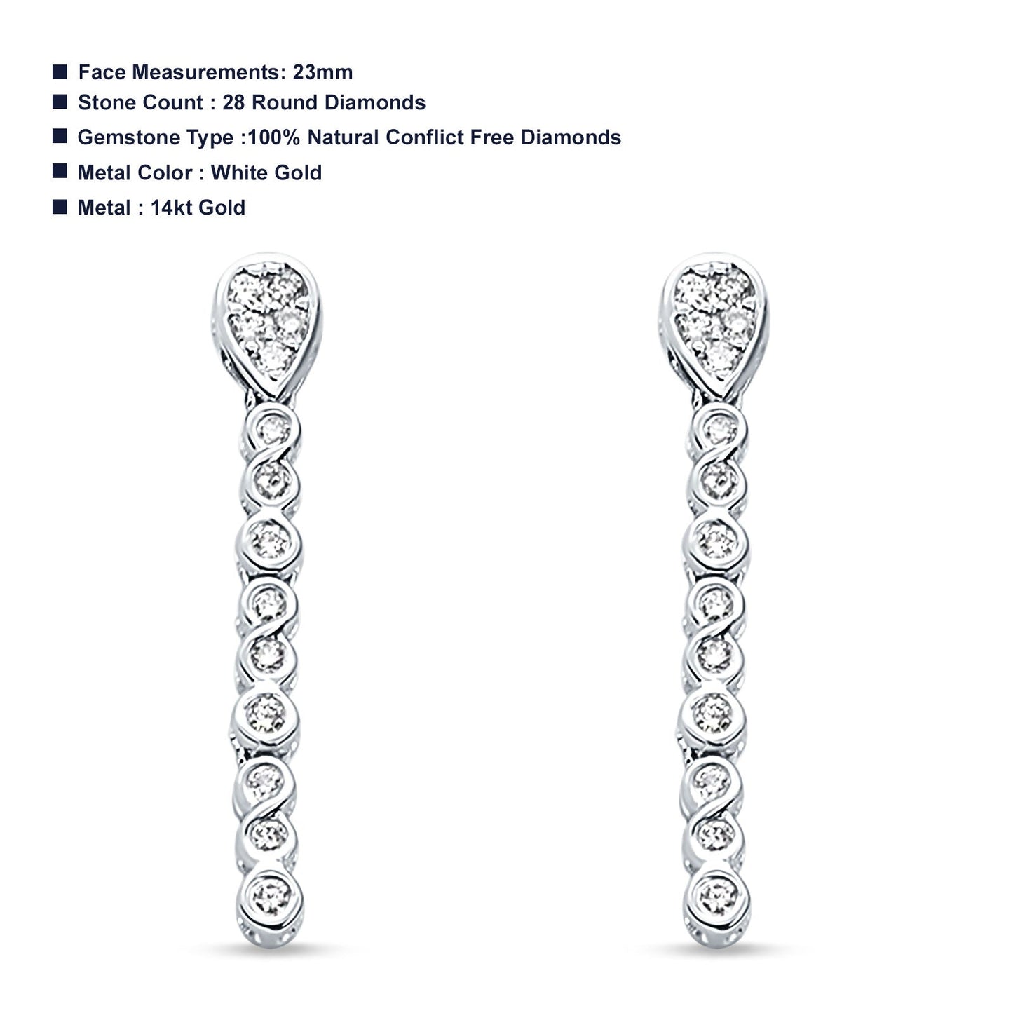 14k Solid White Gold Infinity Drop Dangle Diamond Earrings Wholesale