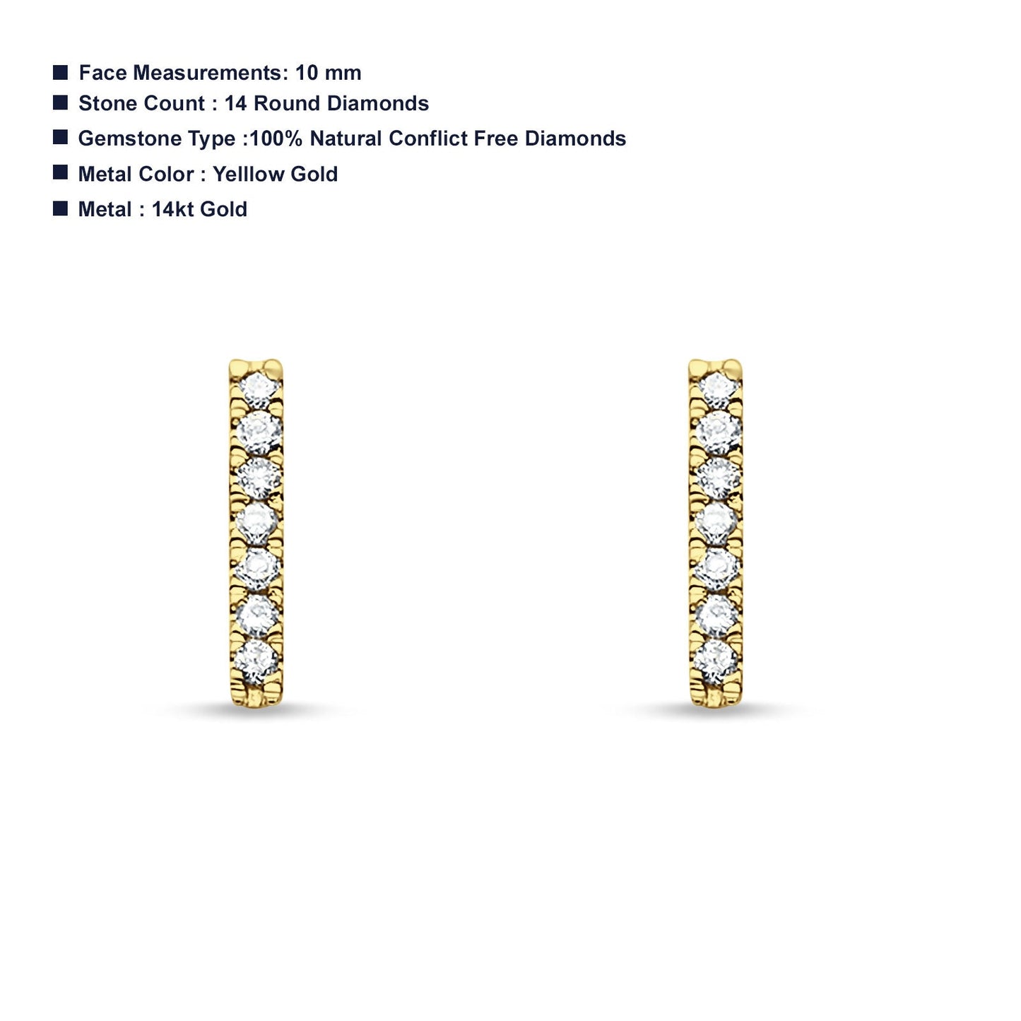 14kt Solid Gold Yellow Diamond Line Modern Tracy Stud Earrings Wholesale