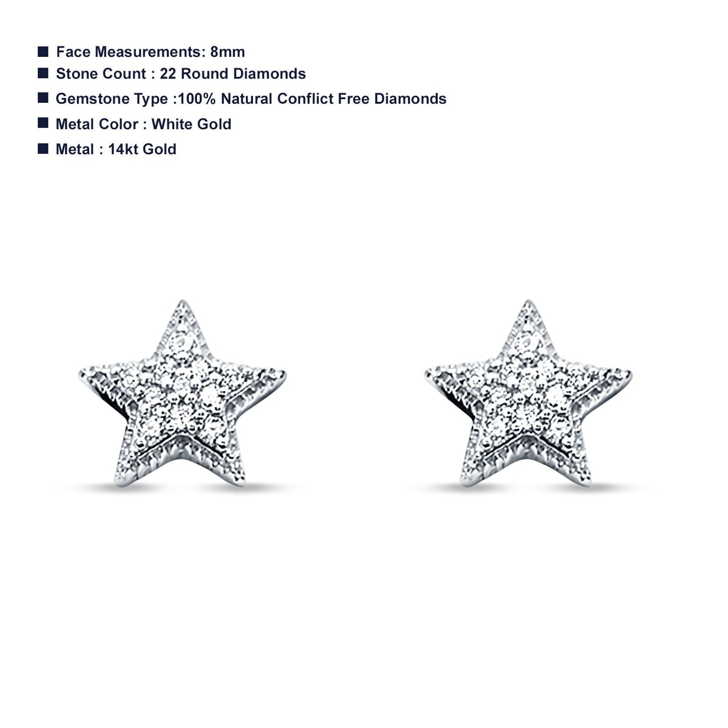 14kt Solid White Gold Star Stud Diamond Earrings Wholesale