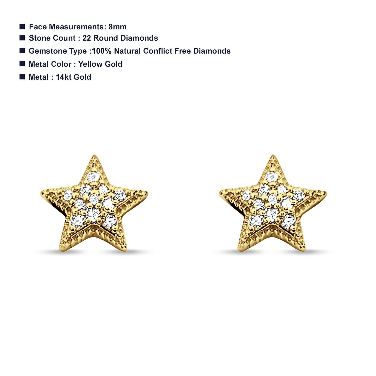 14kt Solid Yellow Gold Star Stud Diamond Earrings Wholesale