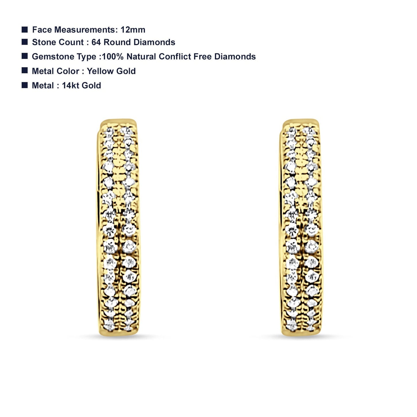 Diamond Huggie Hoop Earrings Trendy 14K Yellow Gold 0.13ct Wholesale