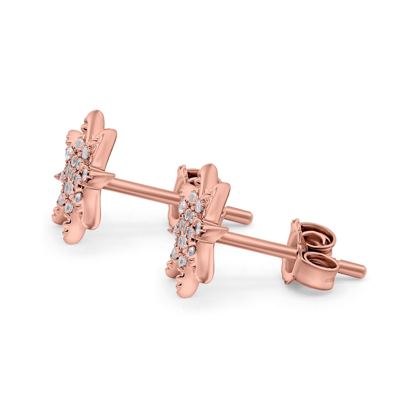 14K Rose Gold .06ct Trendy Starburst Diamond Stud Earrings