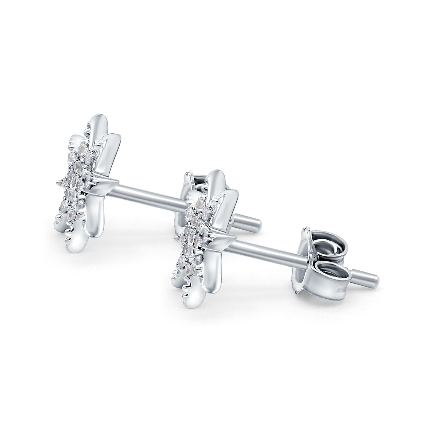 14K White Gold .06ct Trendy Starburst Diamond Stud Earrings