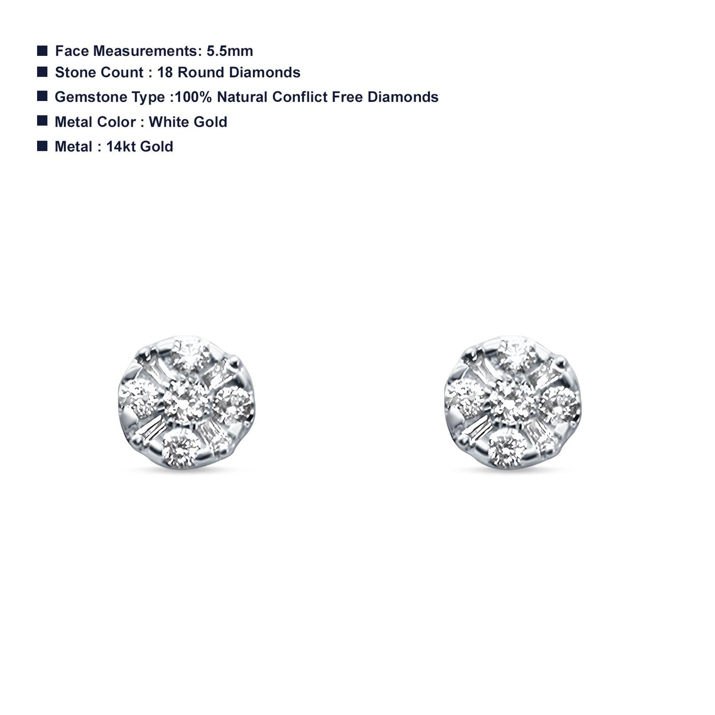 Diamond Stud Earring Round Minimalist 14K White Gold 0.22ct Wholesale