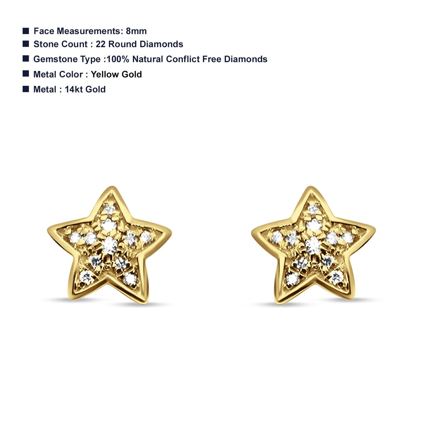 Star Diamond Stud Earring 14K Yellow Gold 0.12ct Wholesale