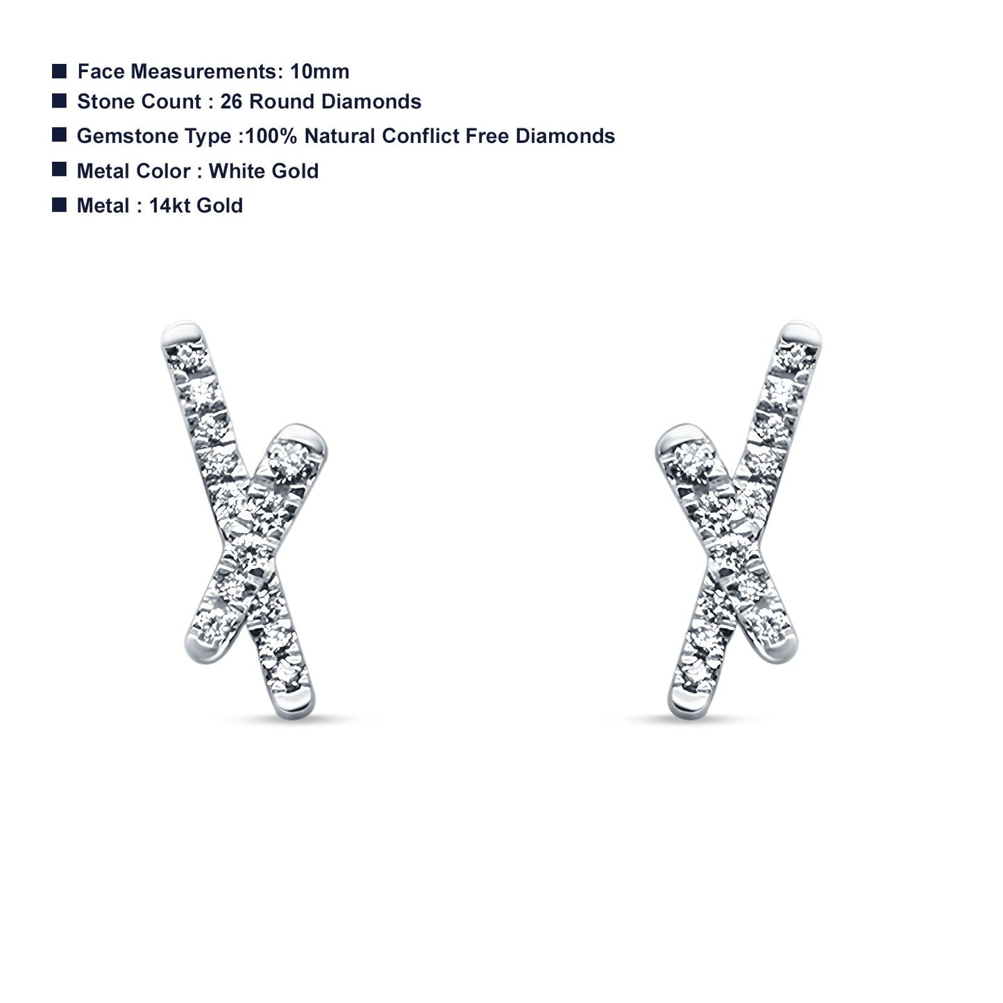 Diamond Stud Earring X Crisscross 14K White Gold 0.16ct Wholesale