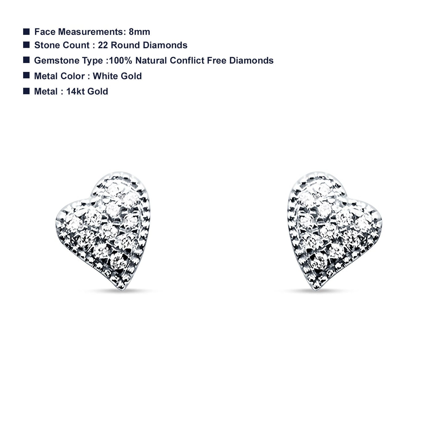 Asymmetrical Heart Diamond Stud Earring 14K White Gold 0.13ct Wholesale