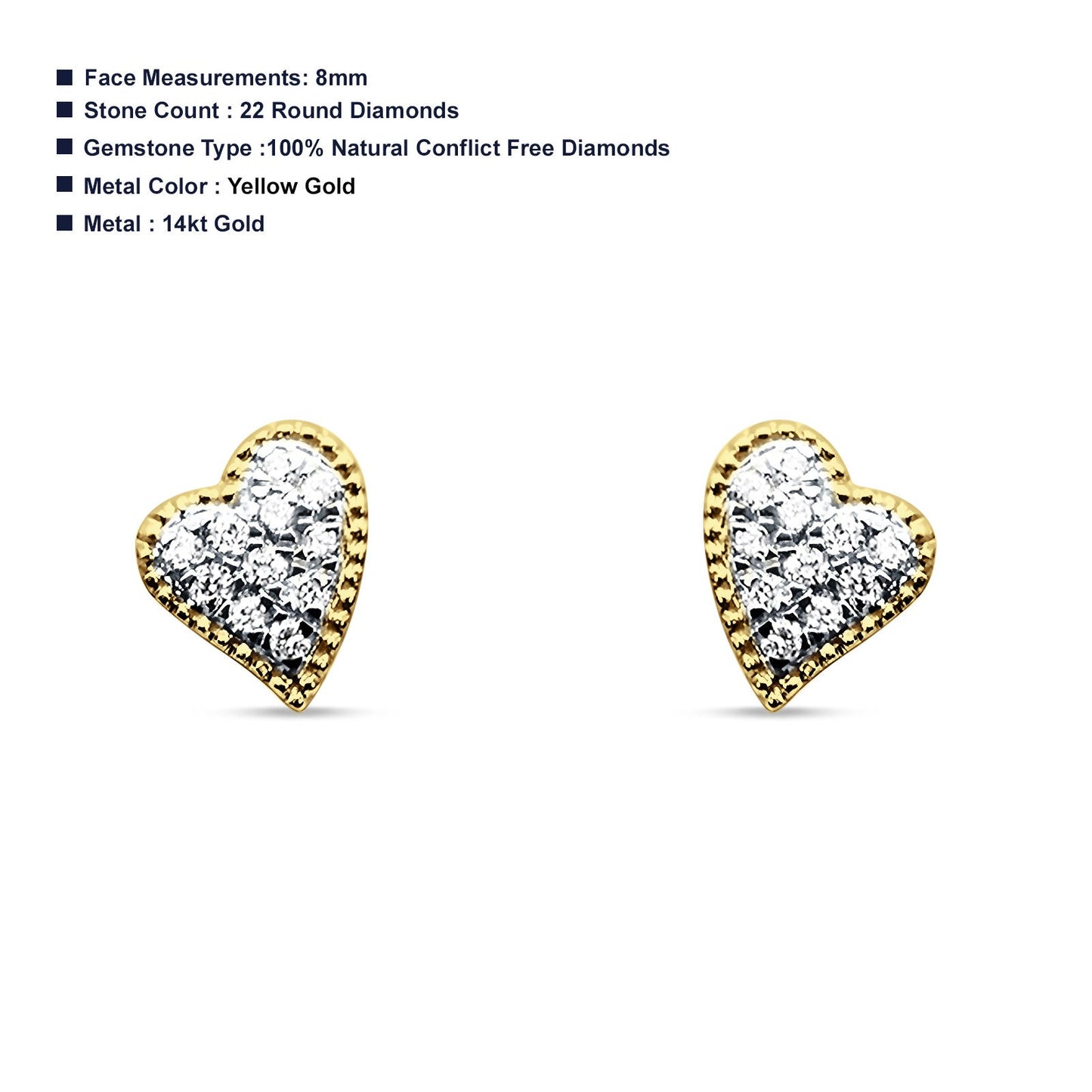 Asymmetrical Heart Diamond Stud Earring 14K Yellow Gold 0.13ct Wholesale