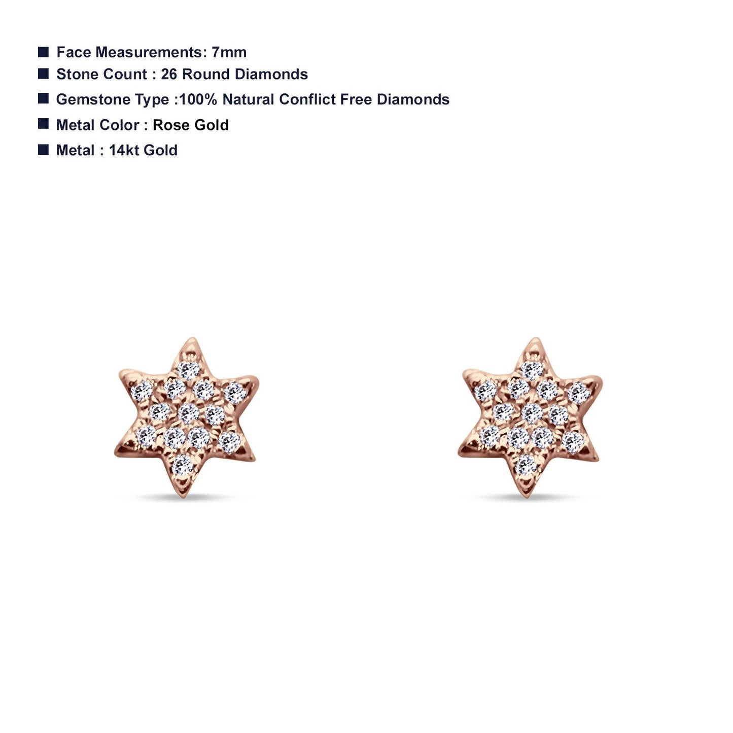 Minimalist Star Diamond Stud Earring 14K Rose Gold 0.13ct Wholesale