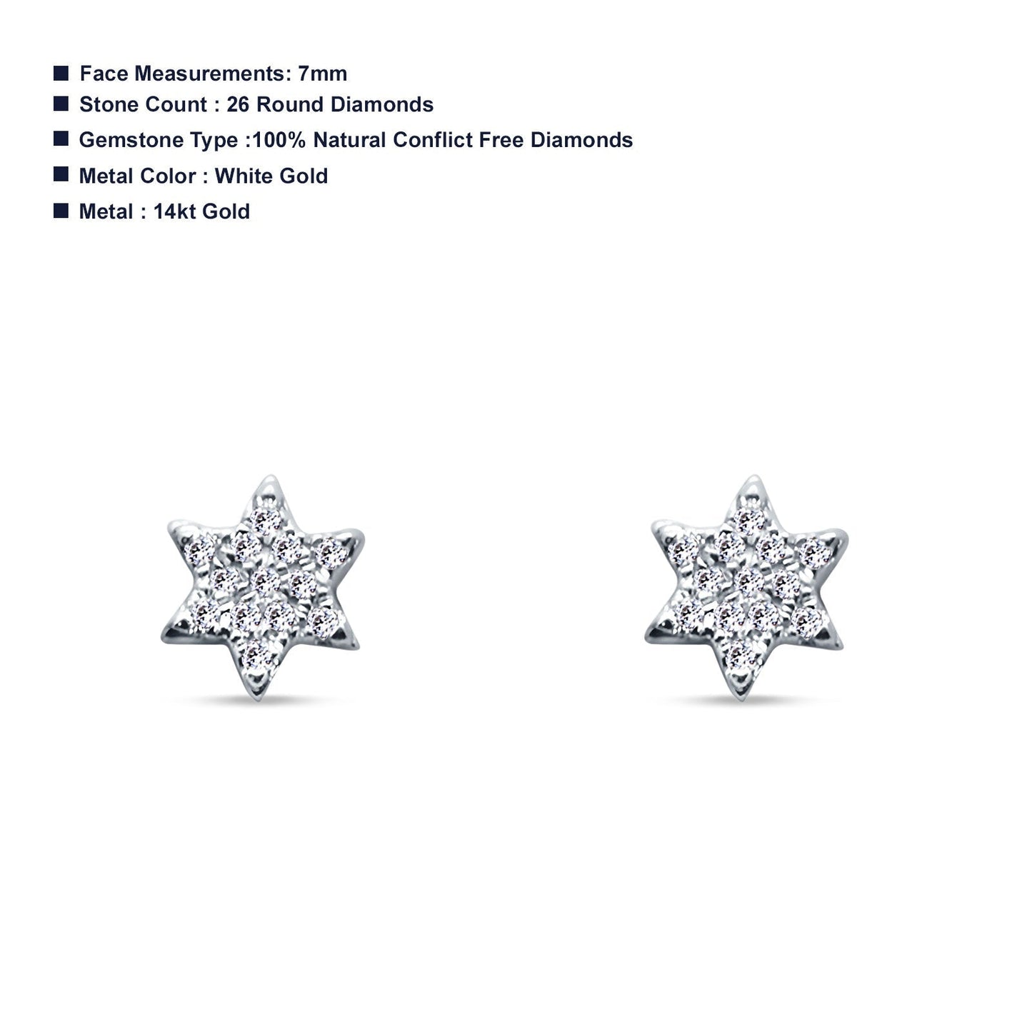 Minimalist Star Diamond Stud Earring 14K White Gold 0.13ct Wholesale