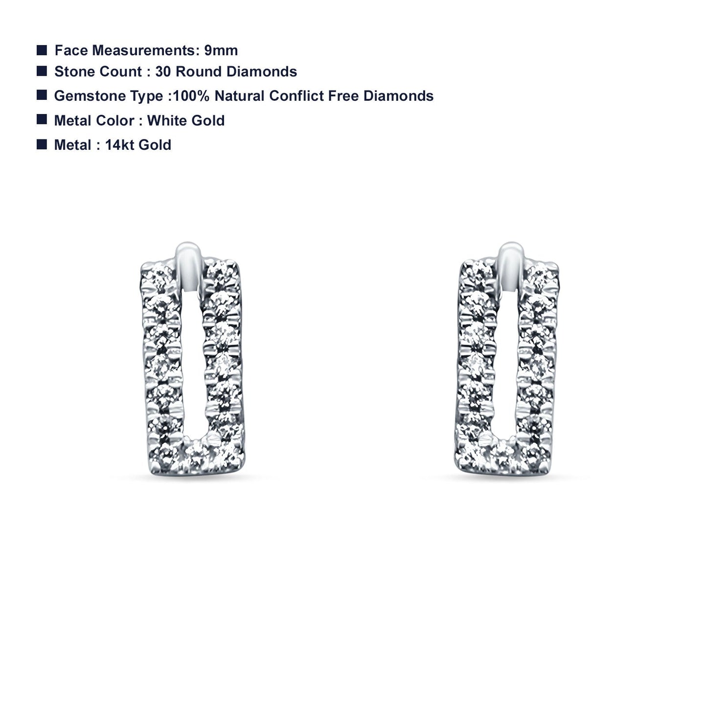 Diamond Stud Earring Trendy Rectangle Shape 14K White Gold 0.13ct Wholesale