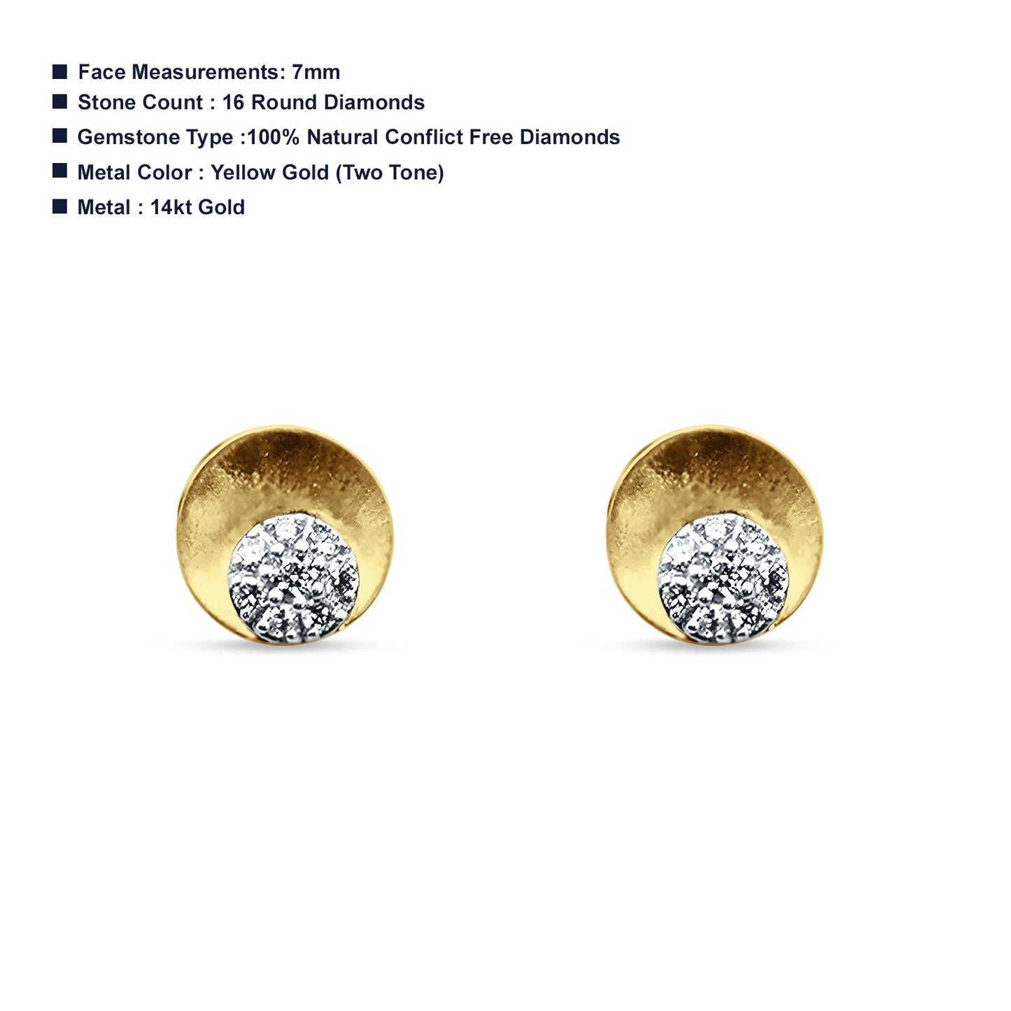 Diamond Stud Earrings Round Cluster 14K Yellow Gold 0.13ct Wholesale