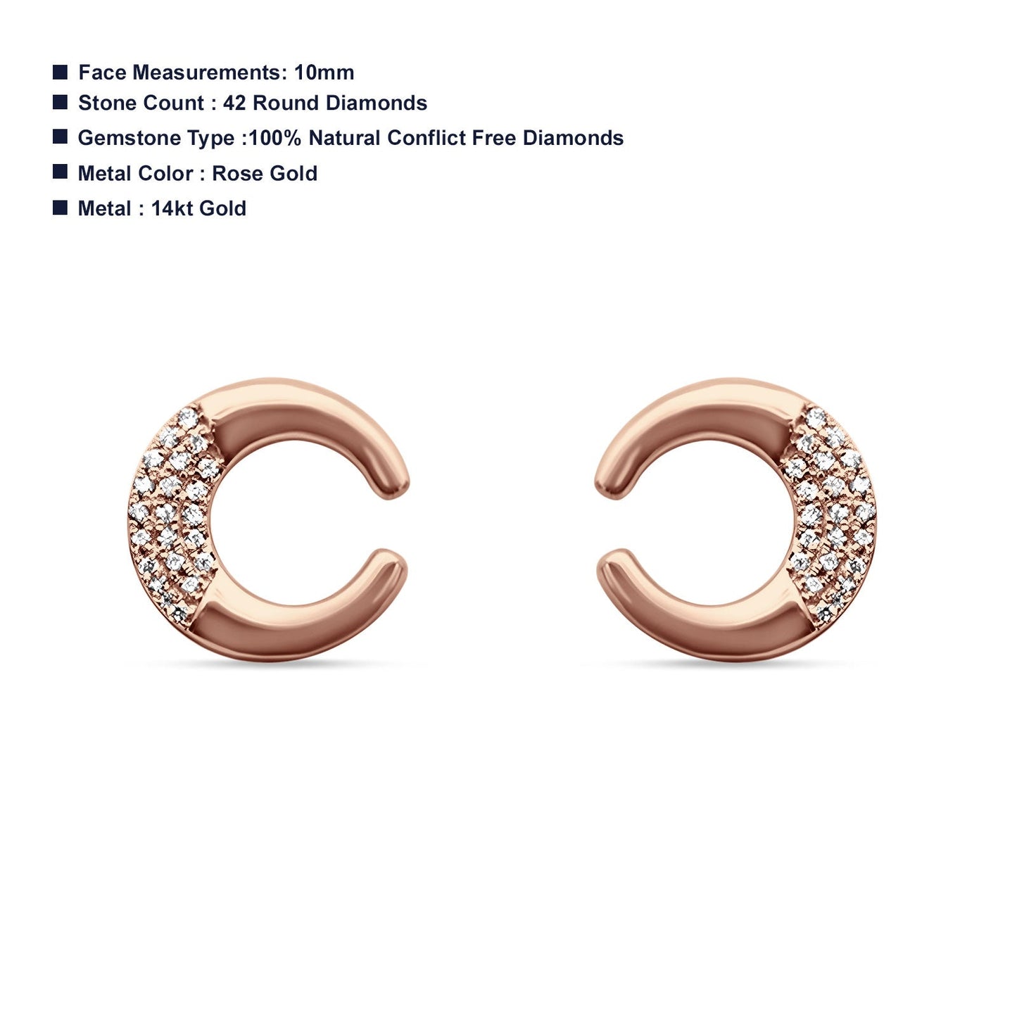 Diamond Crescent Moon Earrings 14K Rose Gold 0.08ct Wholesale