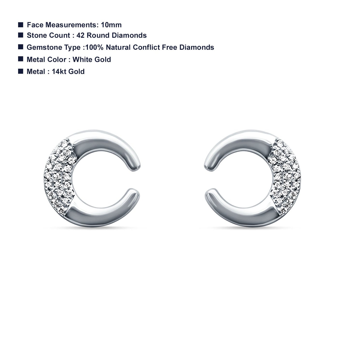 Diamond Crescent Moon Earrings 14K White Gold 0.08ct Wholesale