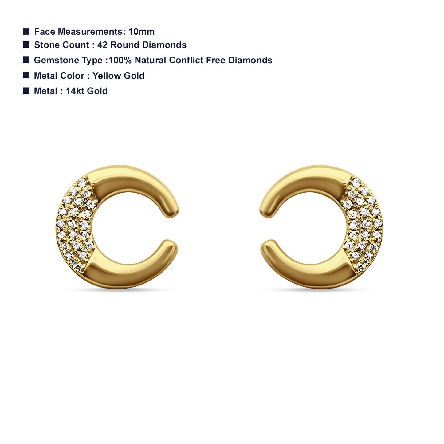 Diamond Crescent Moon Earrings 14K Yellow Gold 0.08ct Wholesale