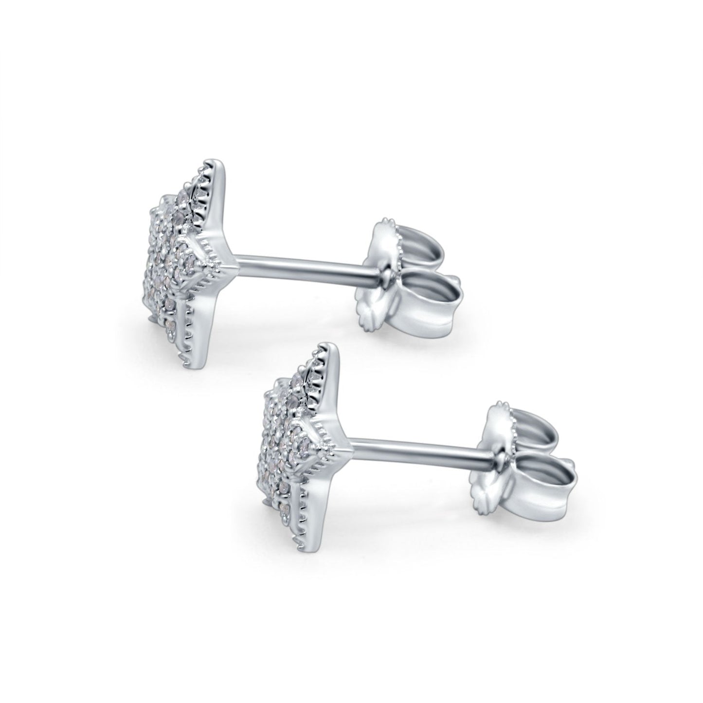 14K White Gold .09ct Trendy Micro Pave Star Diamond Stud Earrings