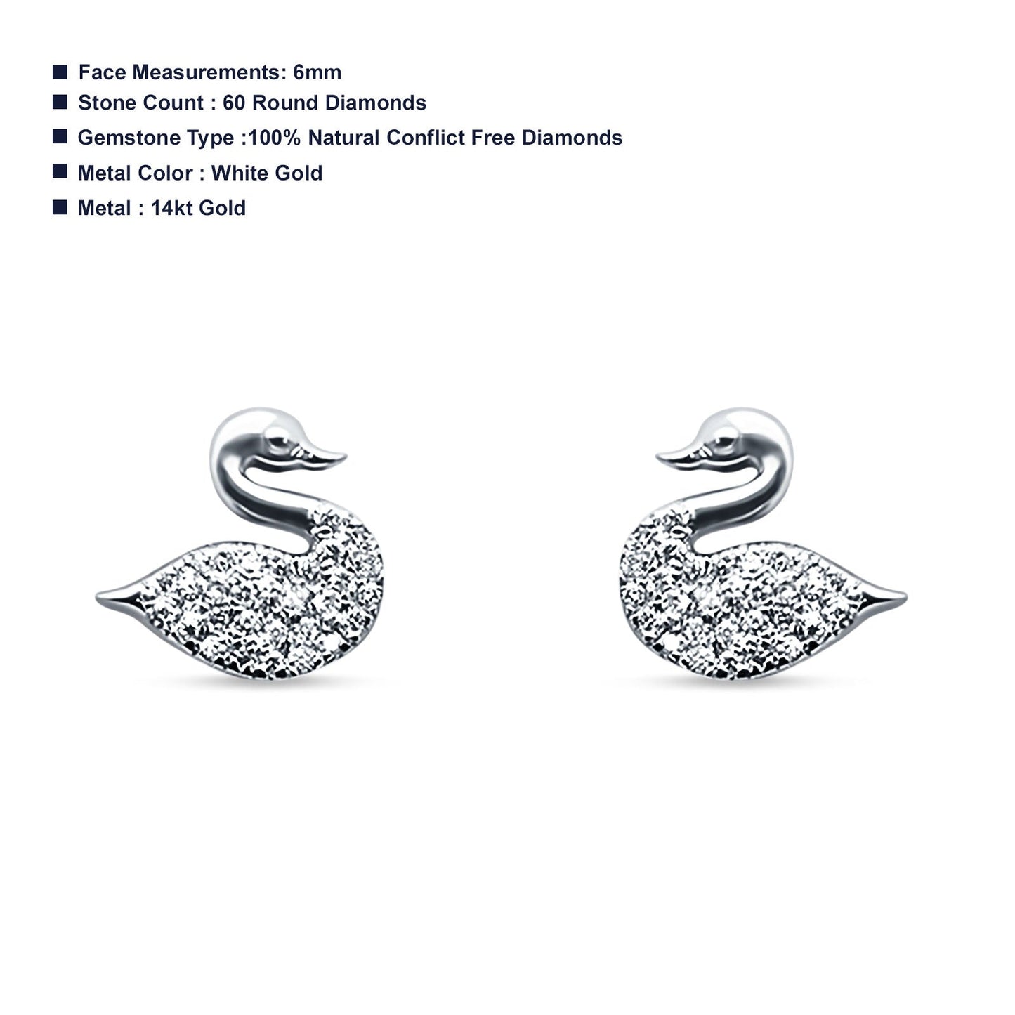 Swan Diamond Stud Earrings 14K White Gold 0.11ct Wholesale