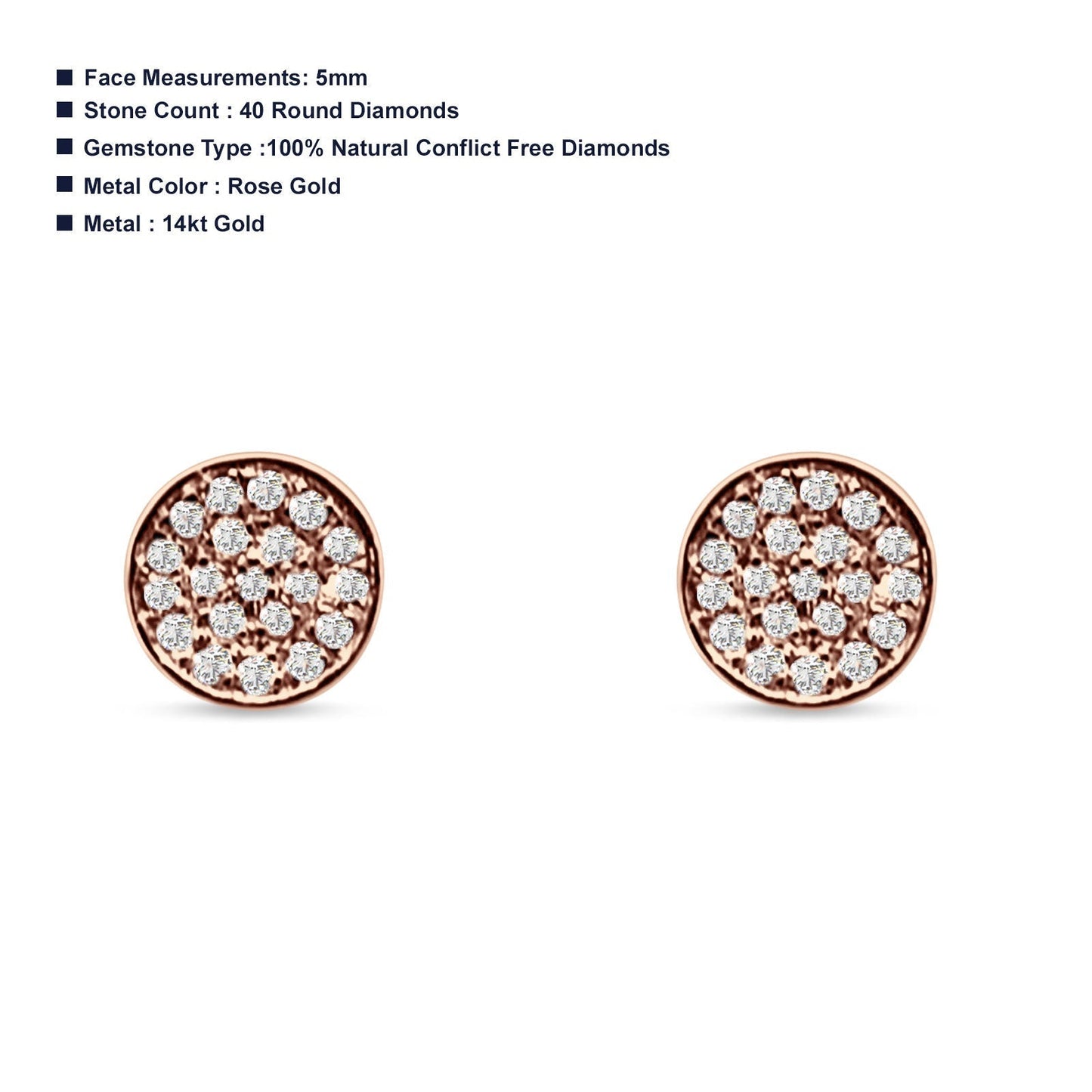 Minimalist Round Diamond Stud Earrings 14K Rose Gold 0.07ct Wholesale