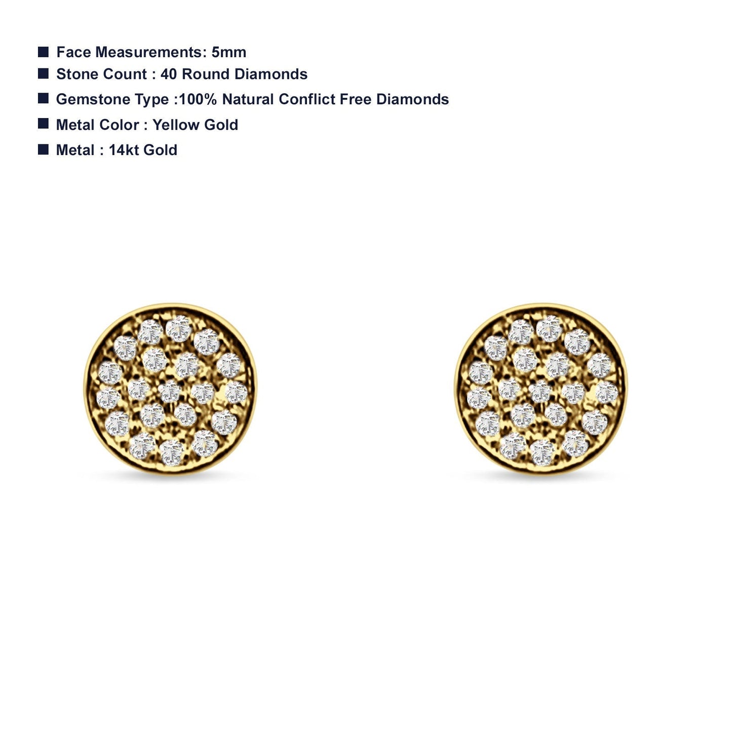 Minimalist Round Diamond Stud Earrings 14K Yellow Gold 0.07ct Wholesale