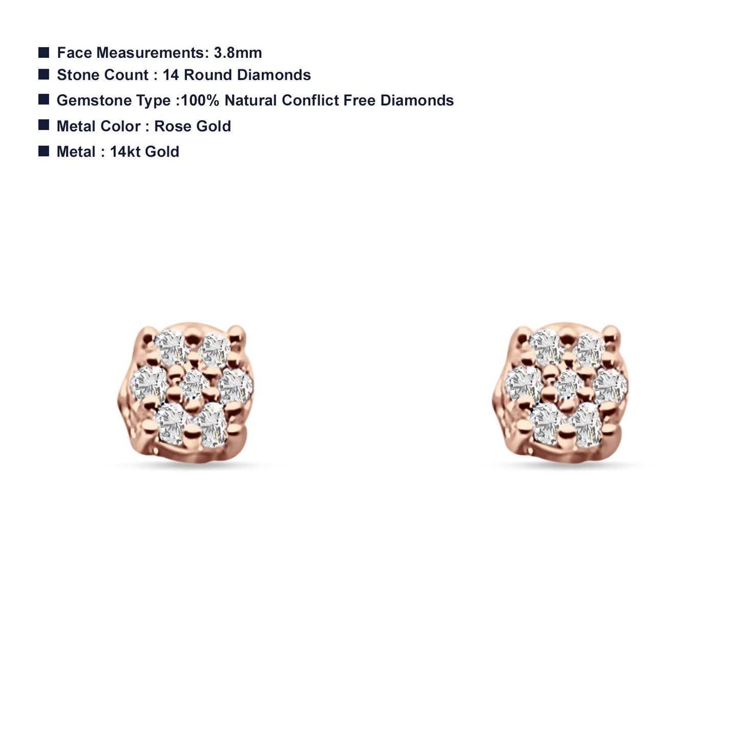 Diamond Flower Stud Earrings Minimalist 14K Rose Gold 0.11ct Wholesale