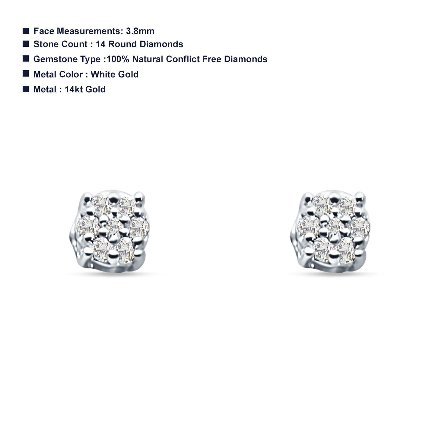 Diamond Flower Stud Earrings Minimalist 14K White Gold 0.11ct Wholesale