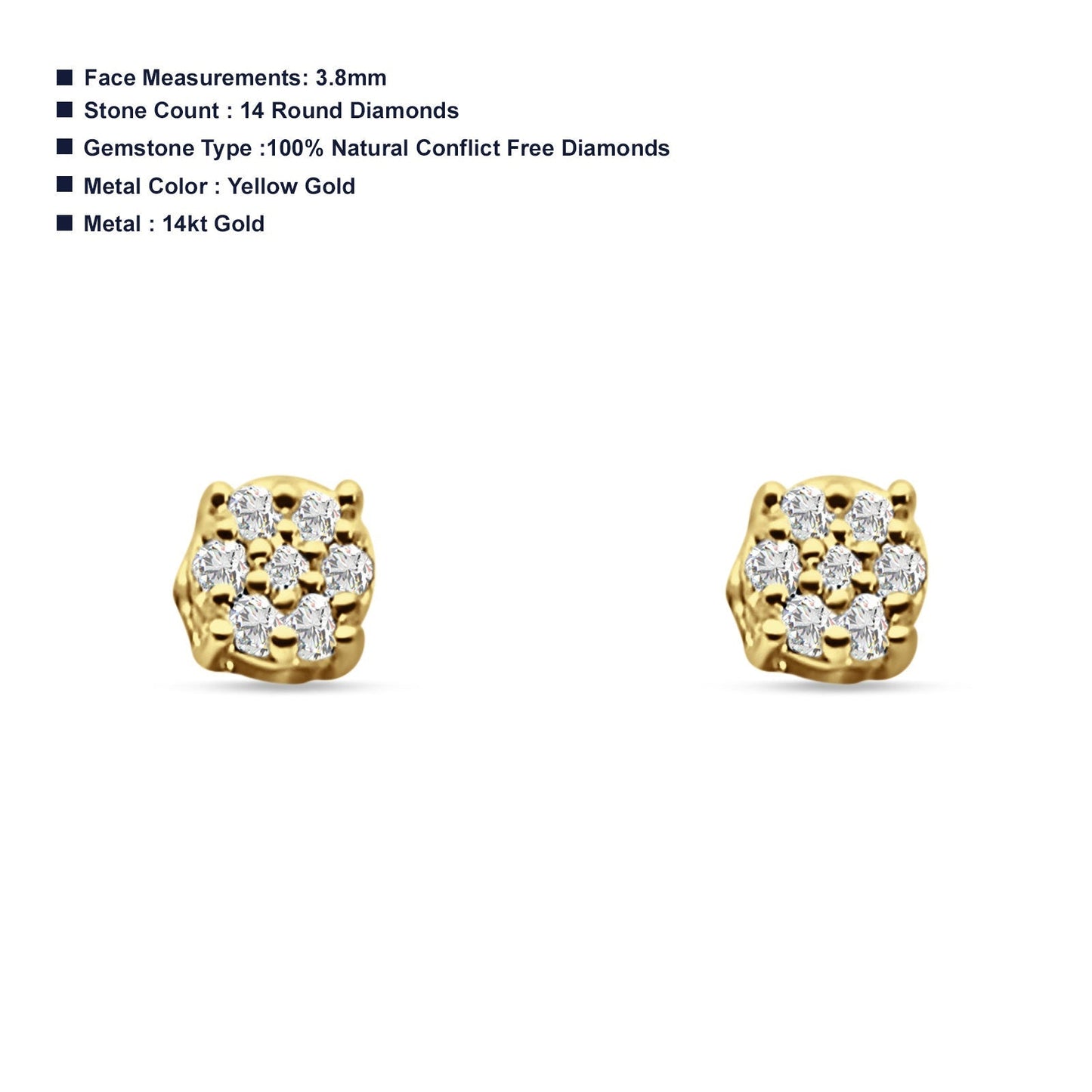 Diamond Flower Stud Earrings Minimalist 14K Yellow Gold 0.11ct Wholesale