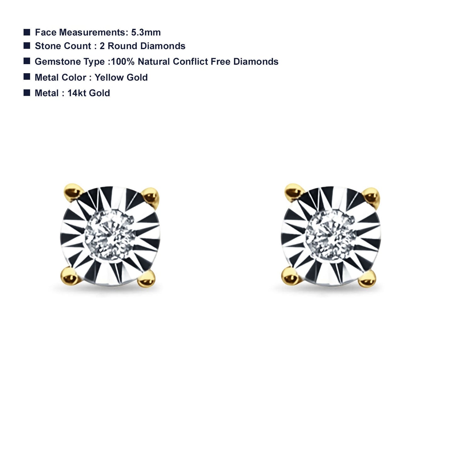 14K Solid Yellow Gold Diamond Stud Earrings Wholesale