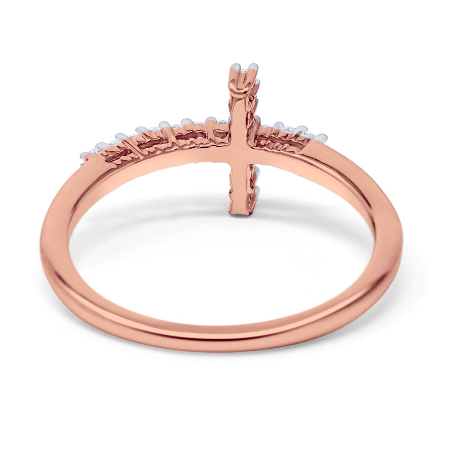 14K Rose Gold 0.12ct Round 9mm G SI Diamond Sideways Cross Eternity Band Engagement Wedding Ring Size 6.5