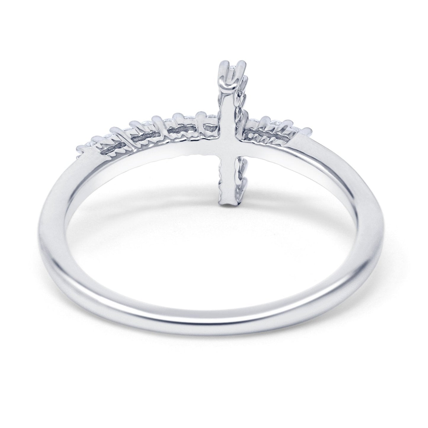 14K White Gold 0.12ct Round 9mm G SI Diamond Sideways Cross Eternity Band Engagement Wedding Ring Size 6.5