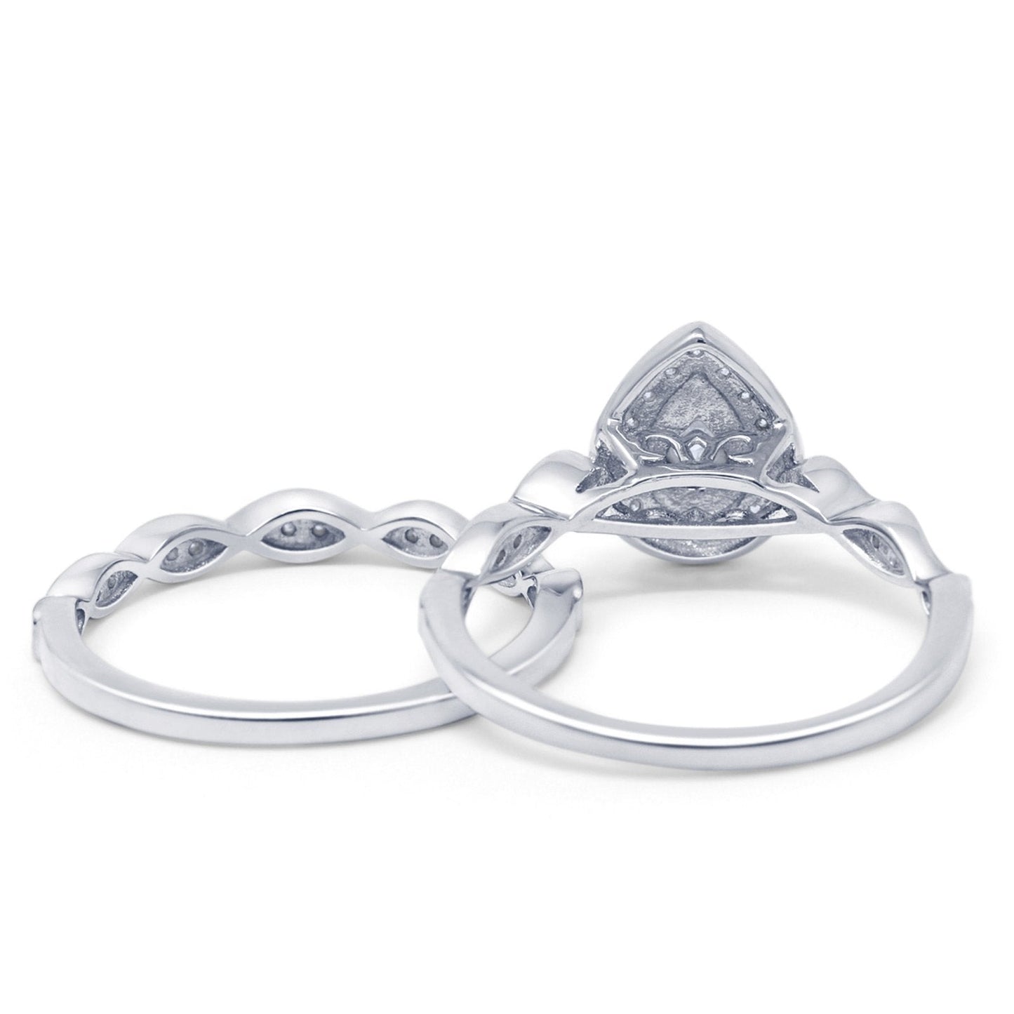 14K White Gold 0.36ct Pear Shaped 10mm G SI Diamond Engagement Wedding Bridal Set Ring Size 6.5