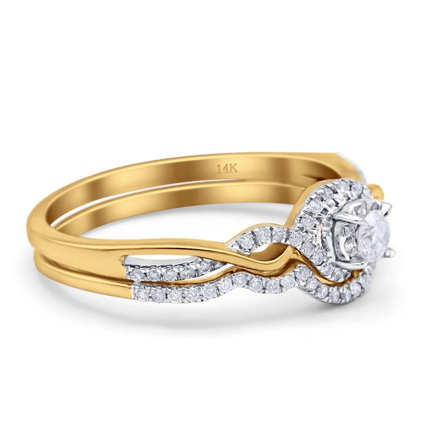 14K Yellow Gold 0.25ct Round 6mm G SI Diamond Engagement Solitaire Bridal Set Wedding Ring Size 6.5