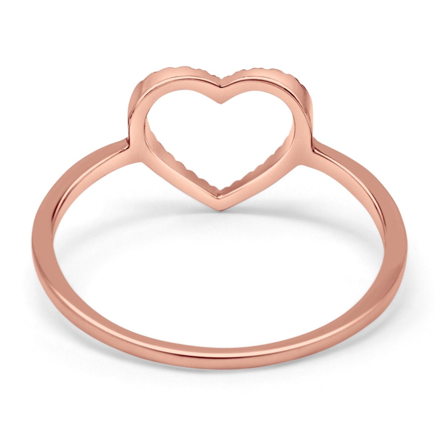 14K Rose Gold 0.06ct Heart Cut Out 3/8mm G SI Diamond Eternity Band Engagement Wedding Ring Size 6.5