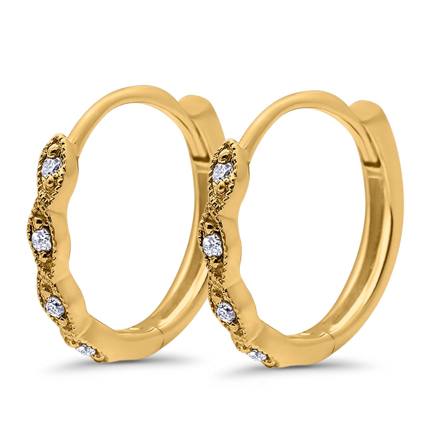 .09ct 14K Yellow Gold Diamond Hoop Huggie Earrings