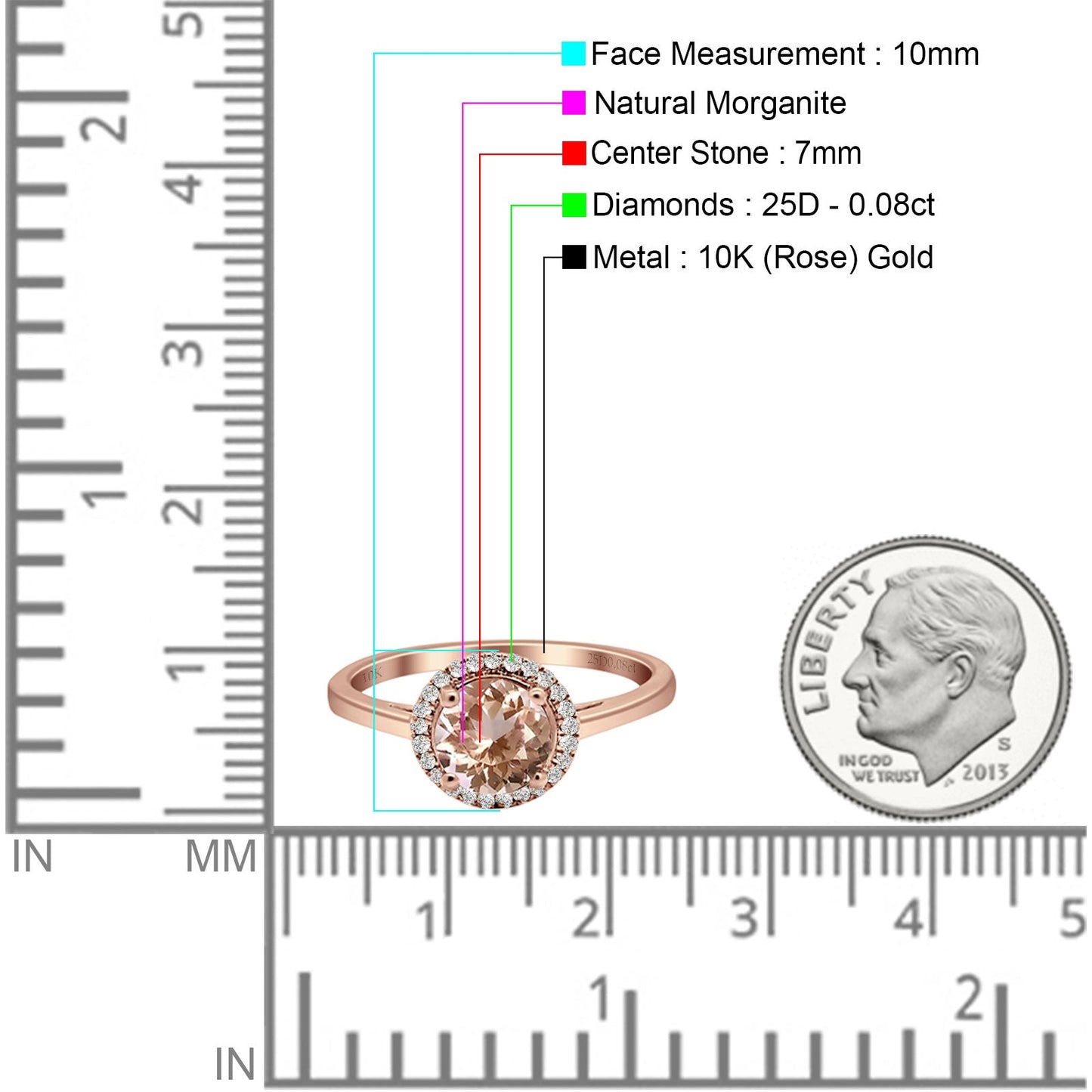 Round Natural Morganite Halo Solitaire Natural Diamond Ring 10K Rose Gold Wholesale