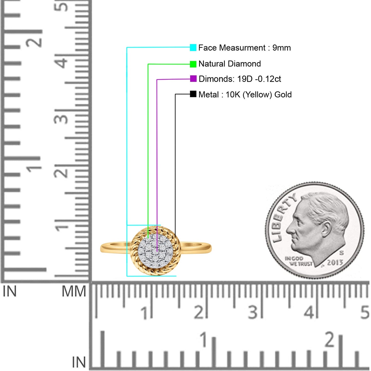 Diamond Twisted Rope Style Cluster Wedding Engagement Ring 10K Yellow Gold 0.12ct Wholesale