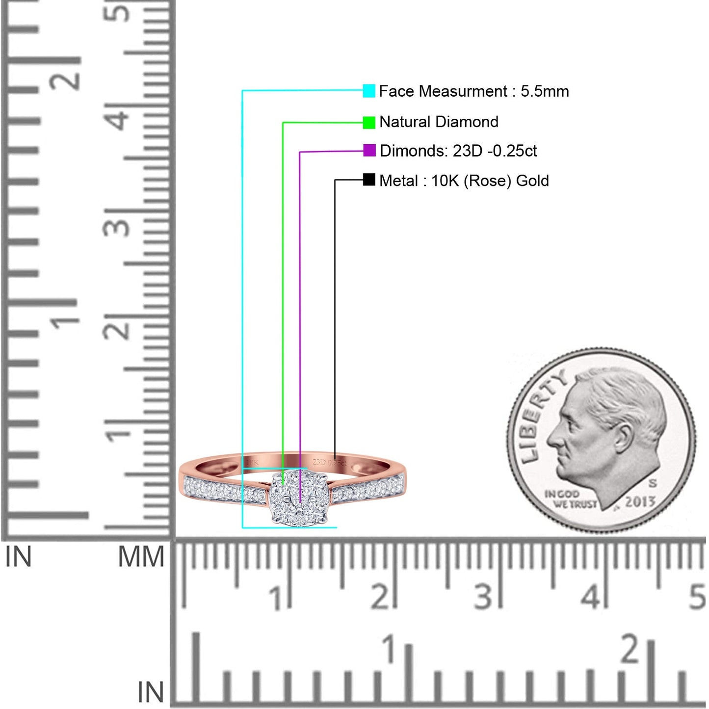 Round Cluster Diamond Wedding Ring 10K Rose Gold 0.25ct Wholesale