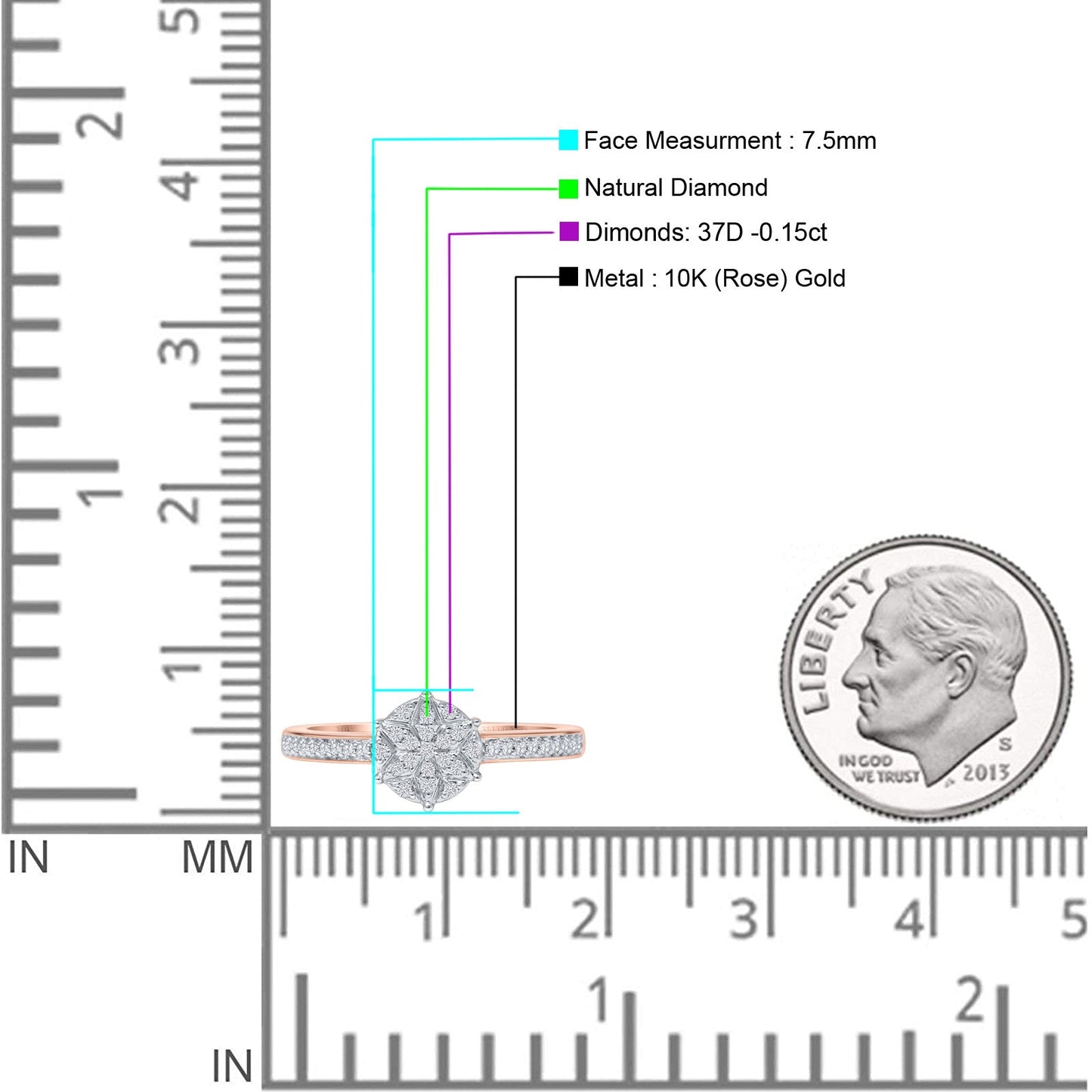 Diamond Star Ring Round 10K Rose Gold 0.15ct Wholesale