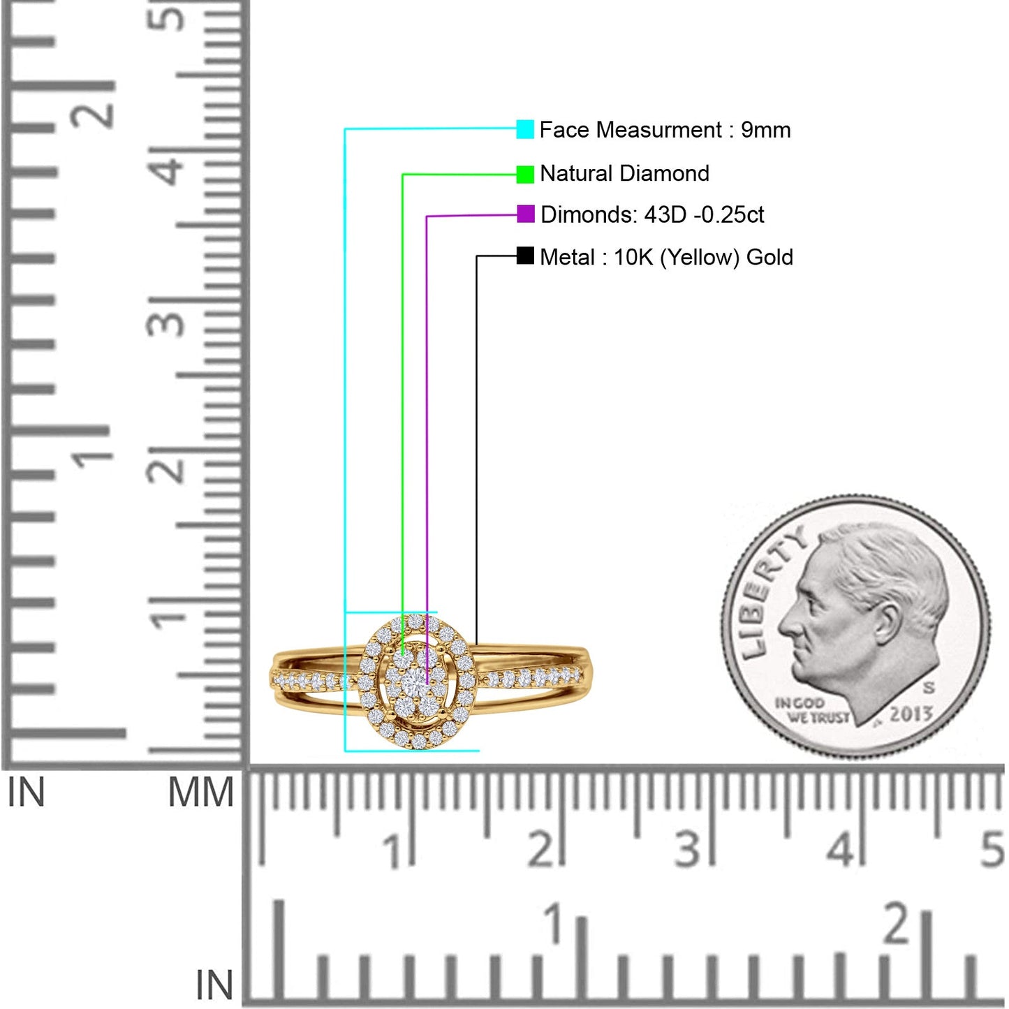 Oval Shaped Halo Cluster Diamond Wedding Ring 10K Yellow Gold 0.25ct Wholesale