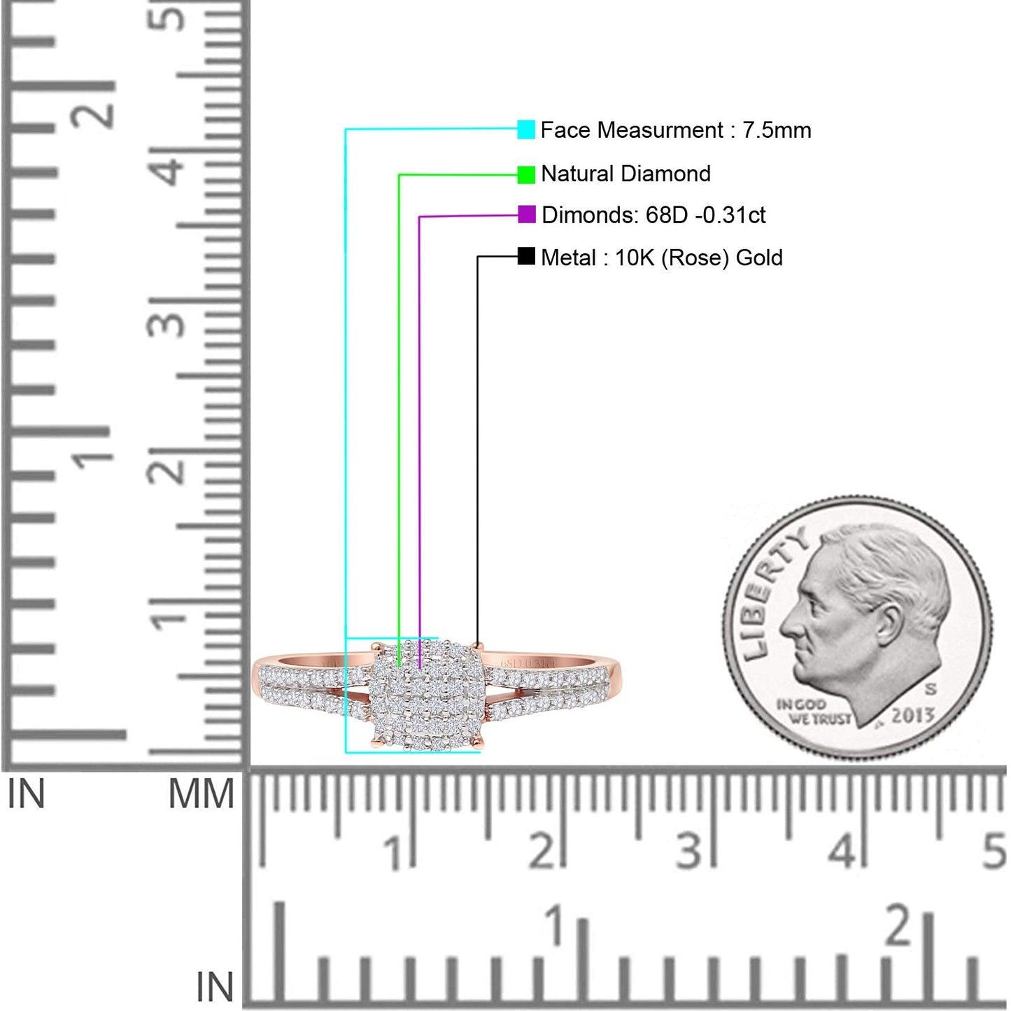 Cushion Diamond Ring Split Shank 10K Rose Gold 0.31ct Wholesale