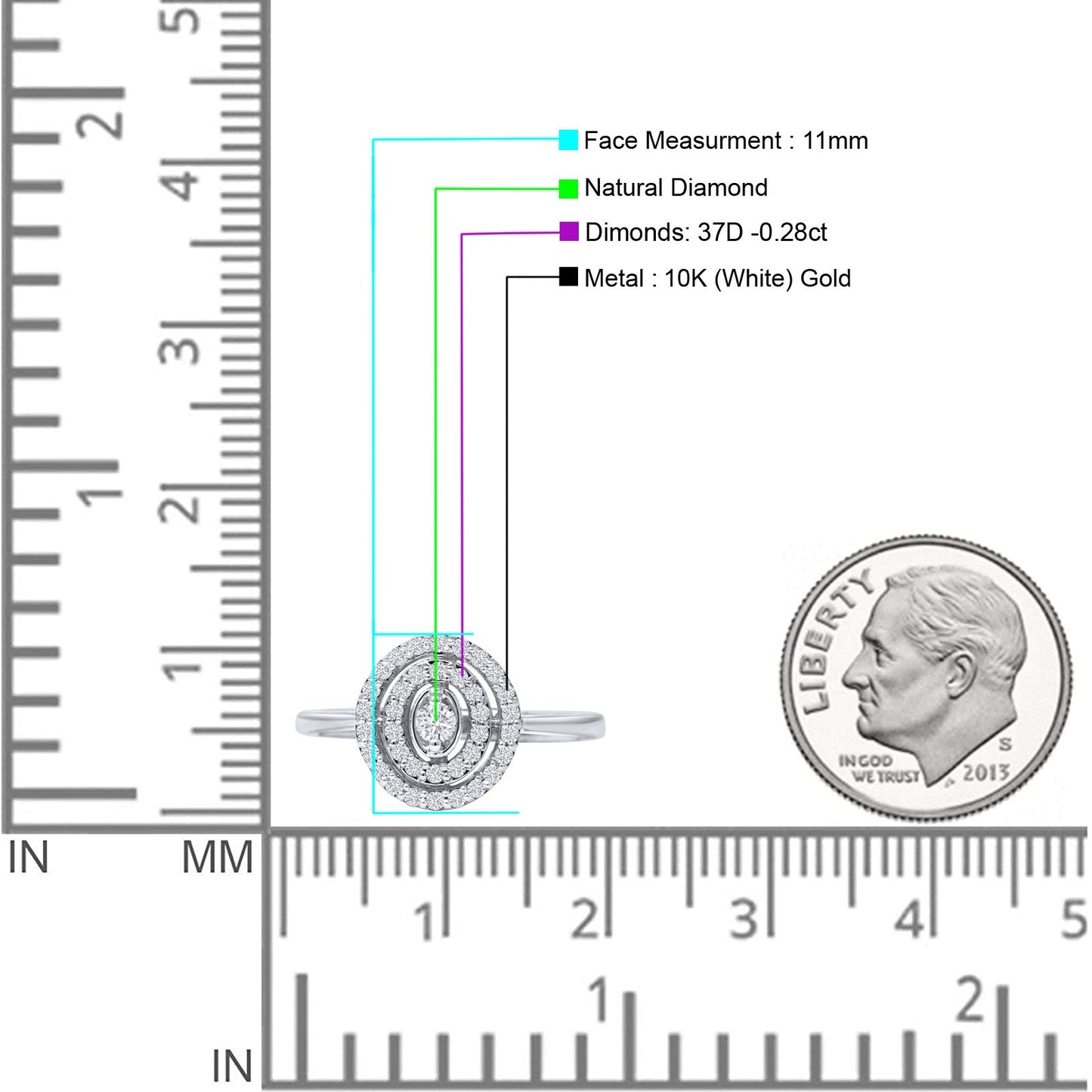 Diamond Halo Ring Milgrain Oval Shape 10K White Gold 0.28ct Wholesale