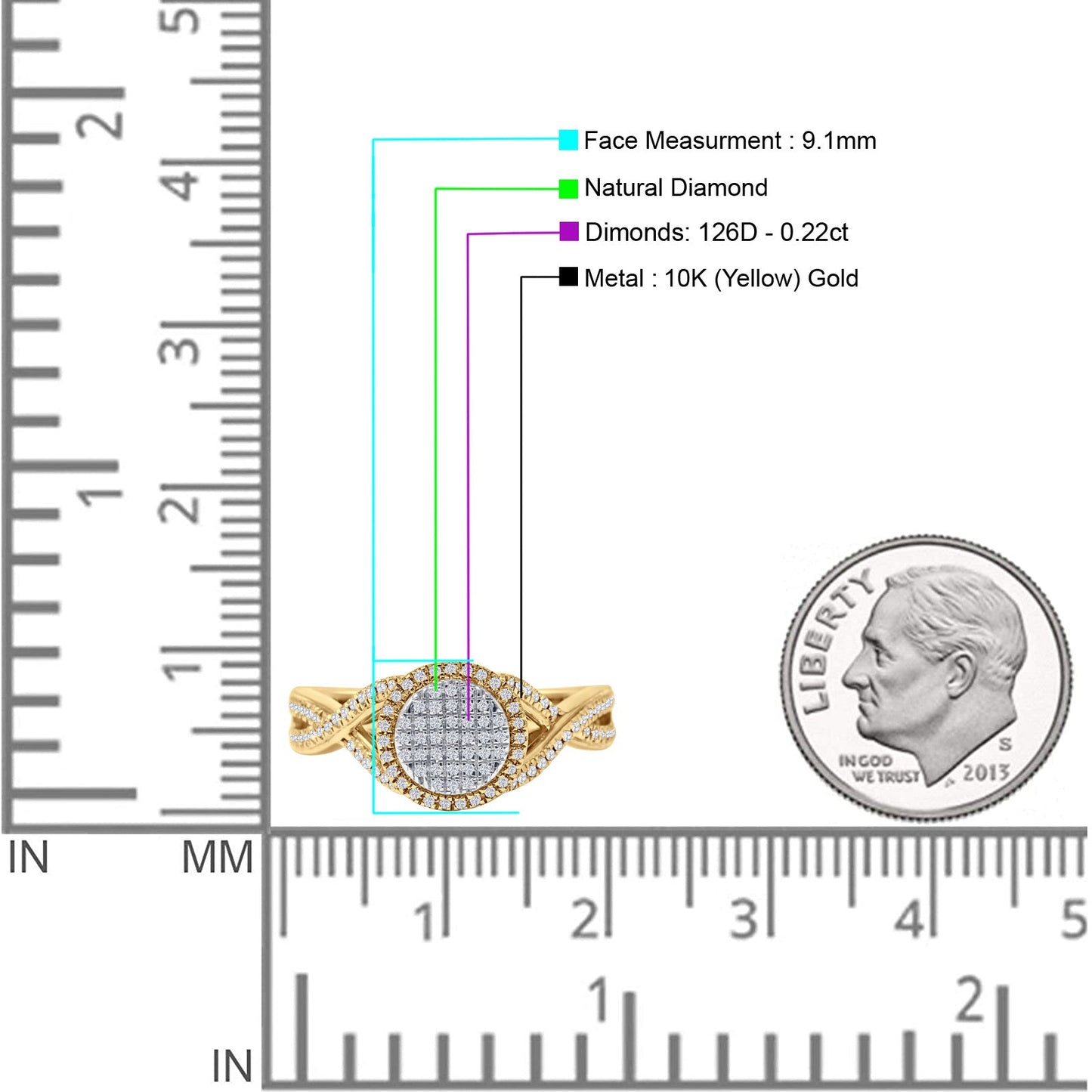 Halo Cluster Infinity Shank Diamond Ring 10K Yellow Gold 0.22ct Wholesale