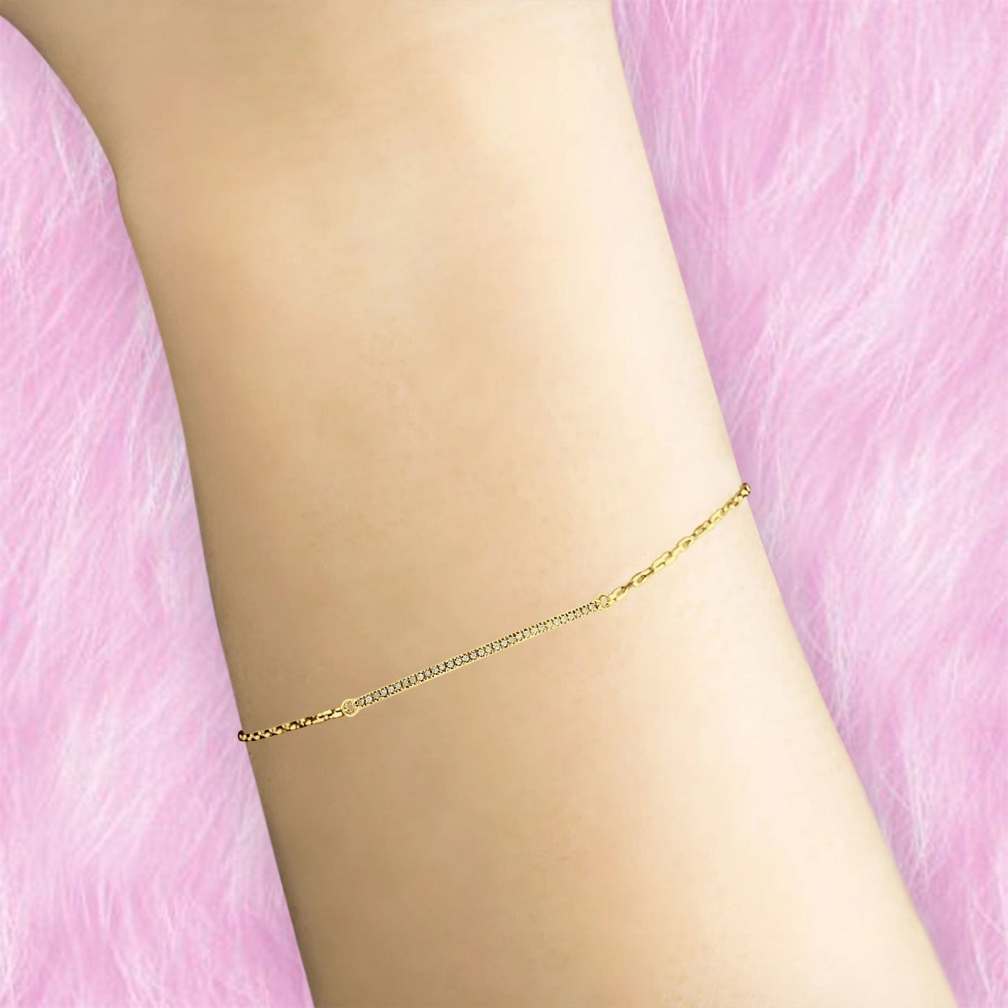 14K Yellow Gold 7" Round Natural Diamond Horizontal Bar Bracelet Wholesale